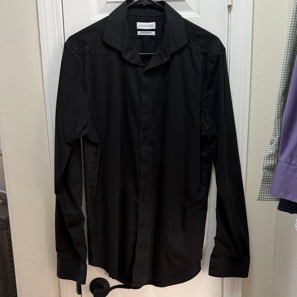 Calvin Klein Infinite Non-Iron Slim Fit Stretch Black 15.5 34/35 Mens Dress Shir